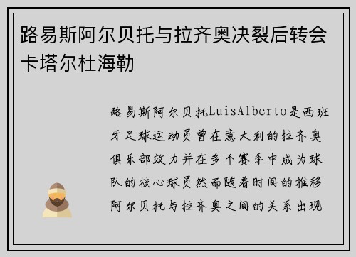 路易斯阿尔贝托与拉齐奥决裂后转会卡塔尔杜海勒